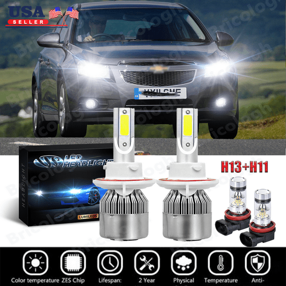 AlexTong LED Headlight and Fog Light 8000K Automotive Bulb fits 2011-2015 Chevy Cruze 4 Count