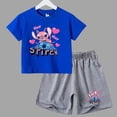 thumbnail image 3 of Conjunto de 2 piezas de camiseta y pantalones cortos de Disney Stitch para niños y niñas, de algodón, informal, cómodo y a la moda, para verano, 3 of 5