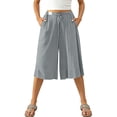 thumbnail image 5 of QSAWXQZ Women's Cotton Linen Style Capri Wide Leg Culottes High Elastic Waist Drawstring Solid Soft Casual Trousers with Pockets for Summer Wear L, 5 of 8