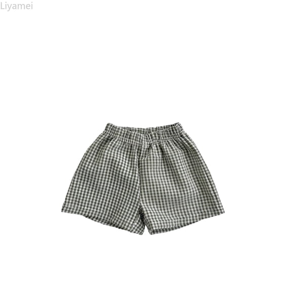 Liyamei Kids Plaid Shorts with Elastic Waist for Summer Beach Play Size 0-4,Army Green