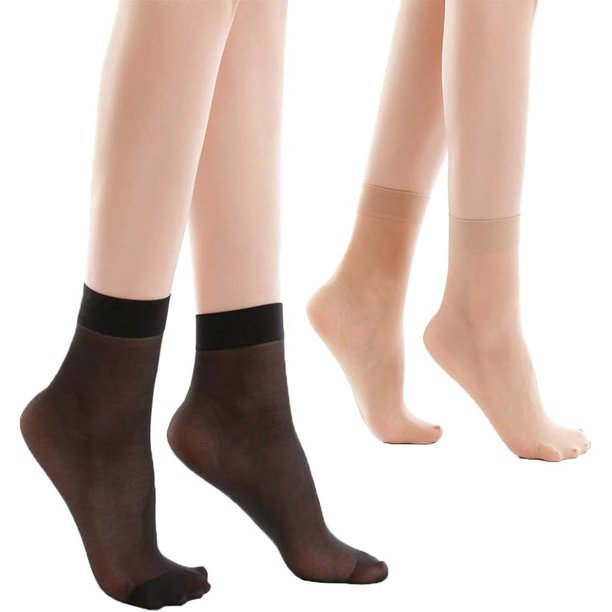 Paquete de 10 calcetines de nailon para mujer, pantimedias transparentes hasta el tobillo