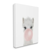 Stupell Industries Baby Woodland Alpaca with Pink Bubble Gum Canvas Wall Art, 30 x 40, Design by Leah Straatsma