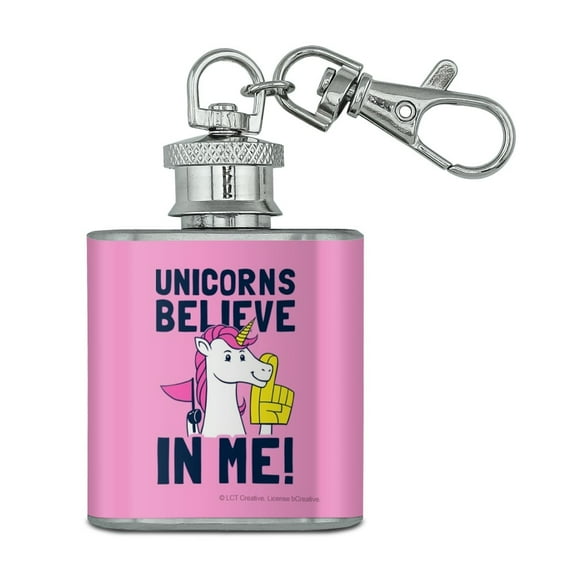 Unicorns Believe in Me Funny Humor Stainless Steel 1oz Mini Flask Key Chain