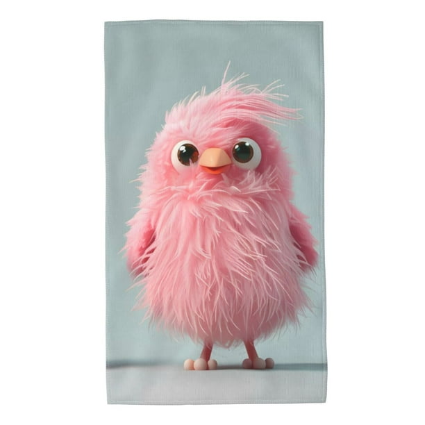 Fotbe Adorable Pink Fluffy Birds Toalla Premium con Patrón, Toalla de Microfibra de Secado Rápido, Ligera y Altamente Absorbente (27.5x16in), Ideal para Uso Diario