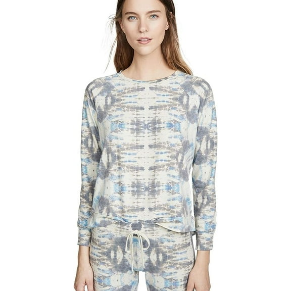P.J. Salvage Womens Tie Dye Split Hem Pajama Sweatshirt Top, Beige, Small