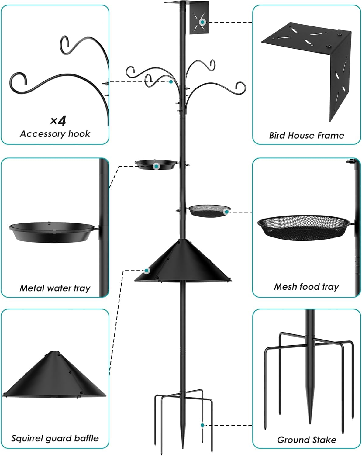 Bird Feeder Pole Squirrel Proof, 92 Inch Heavy Duty Bird Feeder Pole for Outdoor Metal Pole Birds Feeding Station for Wild Birds Watching Attracting (BirdsHouse Not Included)