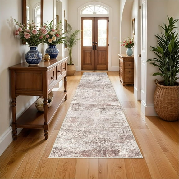 RUUGME Hallway 3x12 Runner Rug - runner Rug Stain Resistant for living room Non Slip Indoor Entryway Rubber Backing Carpet Bedroom Kitchen Distressed Floor Decor Mat Machine washable 3x12 Brown