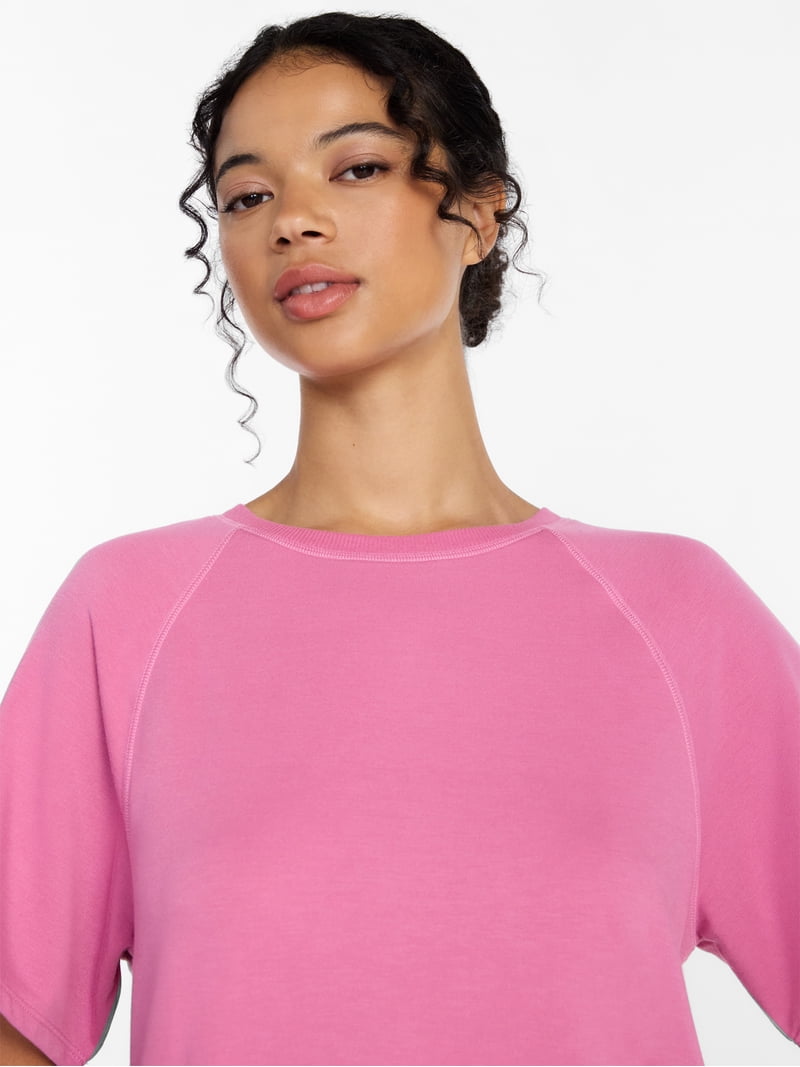 Joyspun Women's French Terry Knit Sleep Top with Short Sleeves