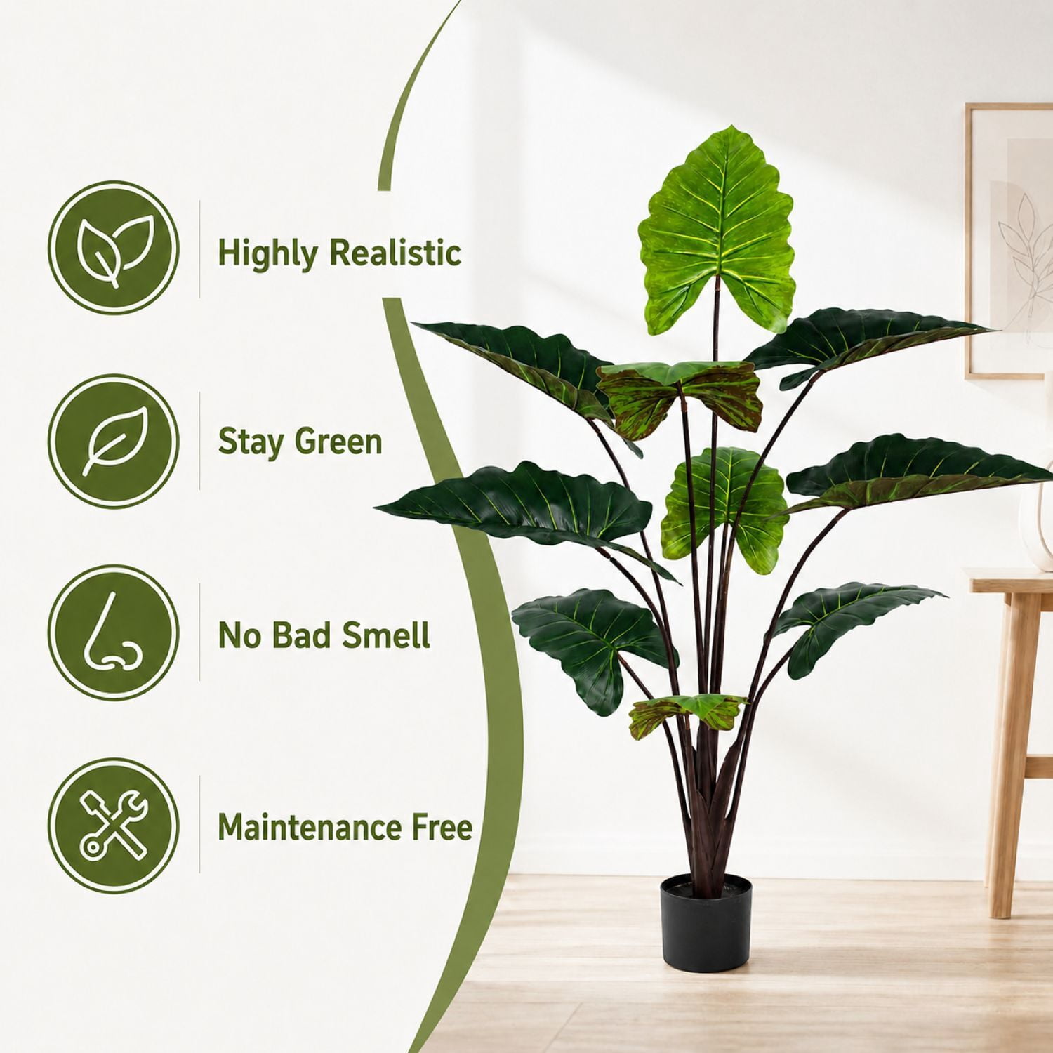 Easy4Home 5.4FT Artificial Plant Fake Caladium Plant Potted Indoor Faux Floor Plant for Home Office Decor, Green