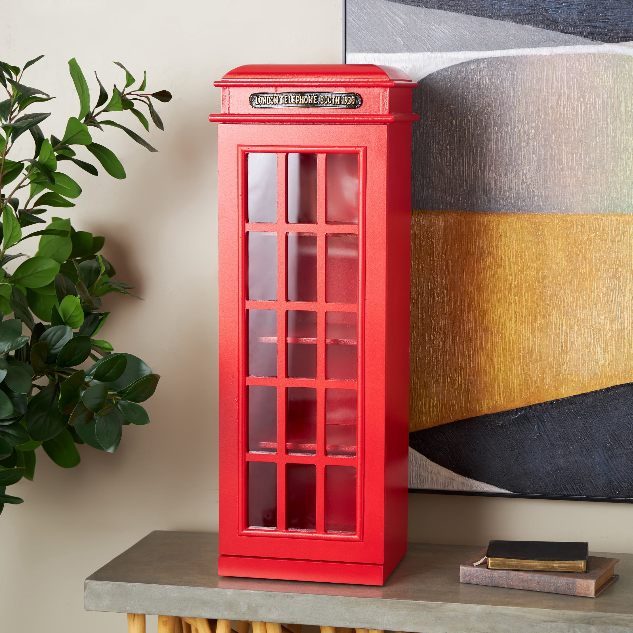 DecMode 11" x 30" Red Wooden Telephone Vintage London Booth 3 Shelf Storage Unit, 1-Piece