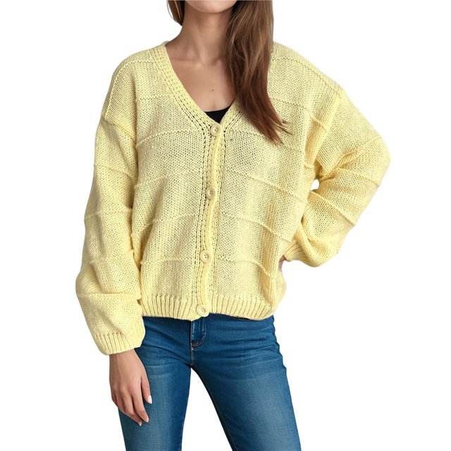 Cárdigans de Invierno para Mujer, Estilo Cárdigan, con Botones, Abrigos Informales, Oversize, Tejido Grueso de Punto , Larga, Prendas Exteriores Amarillo M