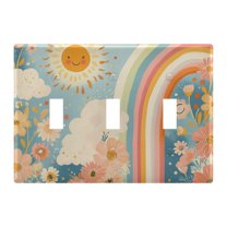 Yayeee Toggle Light Switch Wall Plate 3-Gang 6.37"x4.48" Decorative Outlet Cover, Beige Rainbow Clouds