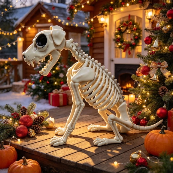POMEADE Skeleton Dog Halloween, 15.5” Skeleton Animals Crazy Bones for Indoor and Outdoor,Spooky Haunted House Decoration Holiday Party Decoration