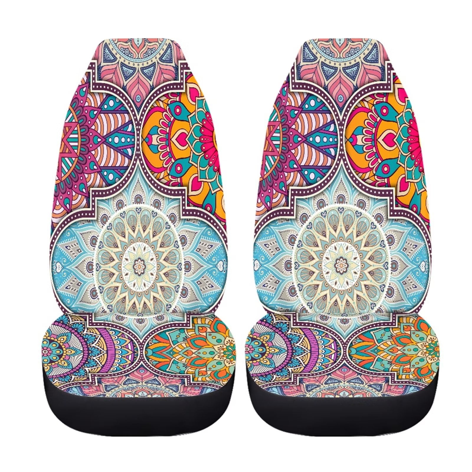 Suhoaziia 2 Piece Car Seat Cover Set Auto Accessiores,Stretchy Boho Mandala Floral Front Seat