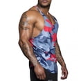 thumbnail image 3 of ZAXARRA Men Color Block Print Bodybuilding Sport Vest Fitness Undershirt, 3 of 7