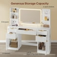 thumbnail image 4 of Plonmago Modern Vanity Table with Lighted Mirror, 5 Drawers, 2 Cabinets, and 6 Shelves, Vanity Desk with Lights and Power Strip,Modern Dressing Table Solid Wood Legs,White Fluted Finish, 4 of 9