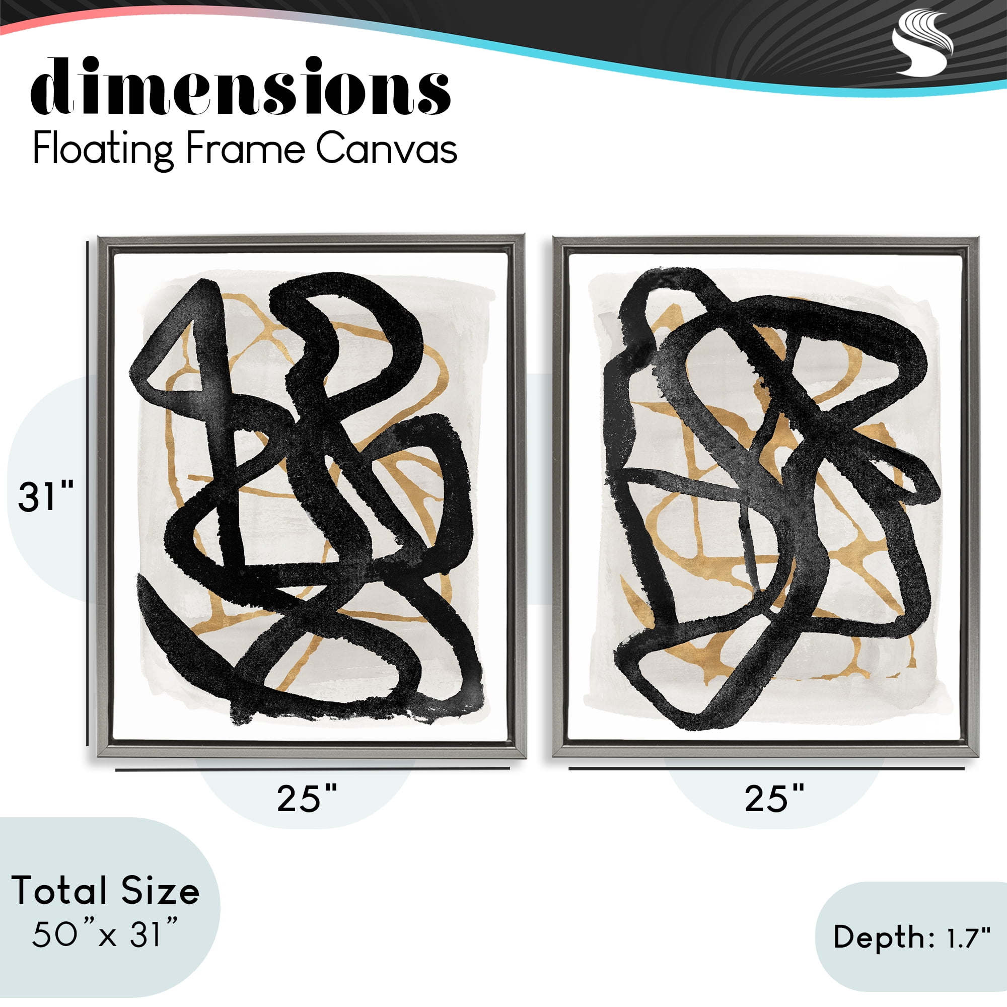 Stupell Industries Contemporary Hindsight Squiggles 2 Piece Gray Framed Floater Canvas Set, design by Lucille Price