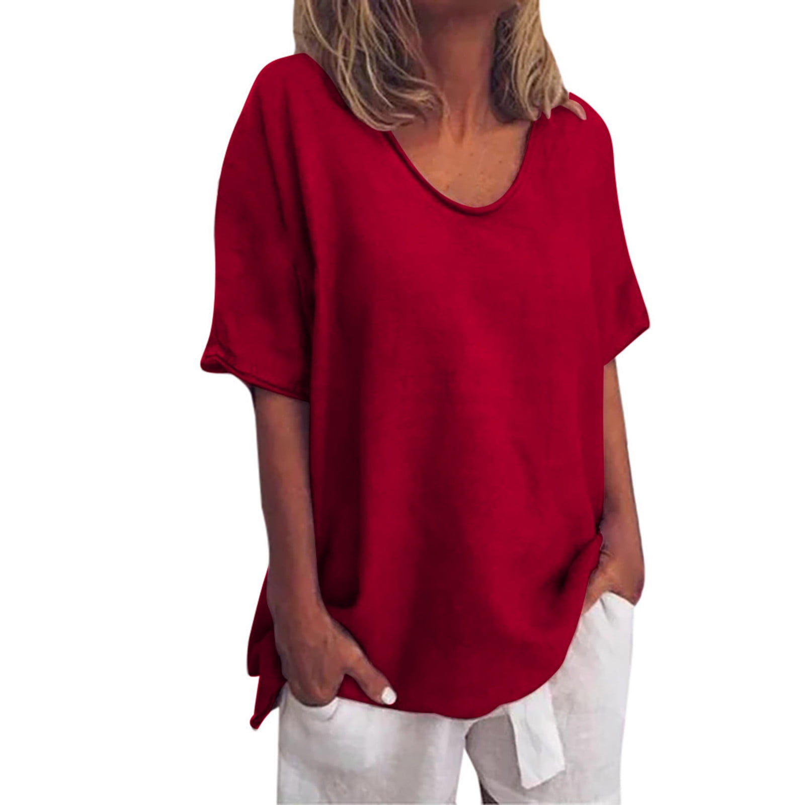 Summer Savings Clearance! pbnbp Plus Size Cotton Linen Tops for Women
