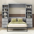 thumbnail image 3 of Euroco Pine Wood Full Size Murphy Bed, Convertible Wall Bed with Shelves and Drawers, Convertible into A Cabinet for Kids Teens Bedroom, Gray, 3 of 14
