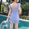 thumbnail image 4 of Trajes de baño para mujer, trajes de baño para mujer y niña, traje de baño de manga corta con protección UPF, vestido con braguita desmontable, estampado floral, traje de baño conservador para niños y, 4 of 8