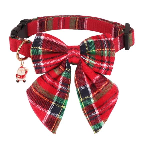Mumup Christmas Dog Collar, Adjustable Classic Red Plaid Xmas Collars with Removable Bowtie Christmas Dog Collars for Medium Dogs Pets