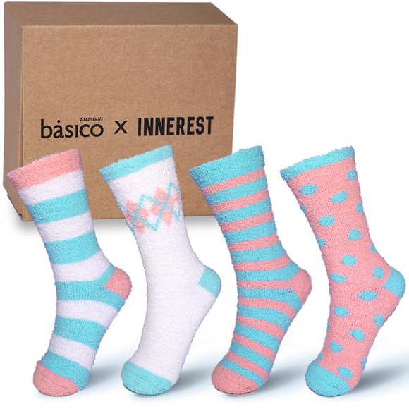 Innerest Basico Winter Warm Socks Gift Box #3 | Warm Socks Fuzzy Socks for Women (4 Pairs)