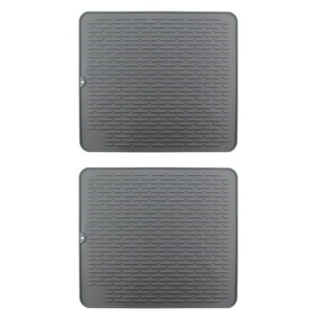 

2X Silicone Placemat Dish Drying Kitchen Table Drain Mat Sink Non-Slip Pad Durable Pot Holder Cup Coaster Gray