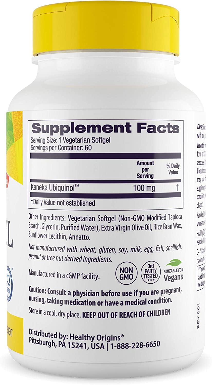 Healthy Origins Ubiquinol 100 mg (Vegan Formula, Kaneka QH, Non-GMO, Gluten Free, Heart Support, Energy Support), 60 Veggie Gels