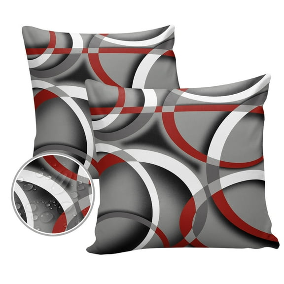 Pack of 2 Outdoor Pillow Covers, Red Grey Geometric Art Modern Abstract Waterproof Square Throw Pillowcase Cushion Decorative Pillow Covers for Couch Patio Tent, 18x18 in