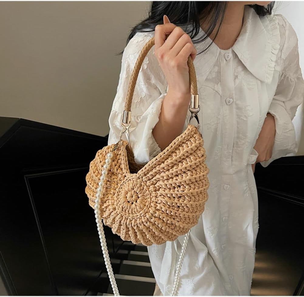 MMYGU Handwoven Seashell Bags Women Crochet Summer Beach Bag Boho Knitted Evening Clutch Purses Crossbody Shoulder Bag