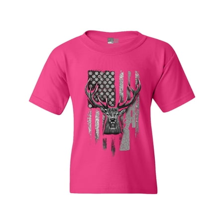 American Flag Hunting Deer Patriotic Support DT Youth Kids T-Shirt Tee