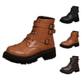thumbnail image 2 of XIMIN Women Chunky Bottom Ankle Boots Side Zipper Strap Goth Boots Waterproof Low Heel Rubber Sole Non-Slip Casual Walking Shoes Lace Up Steampunk Riding Boots, 2 of 5