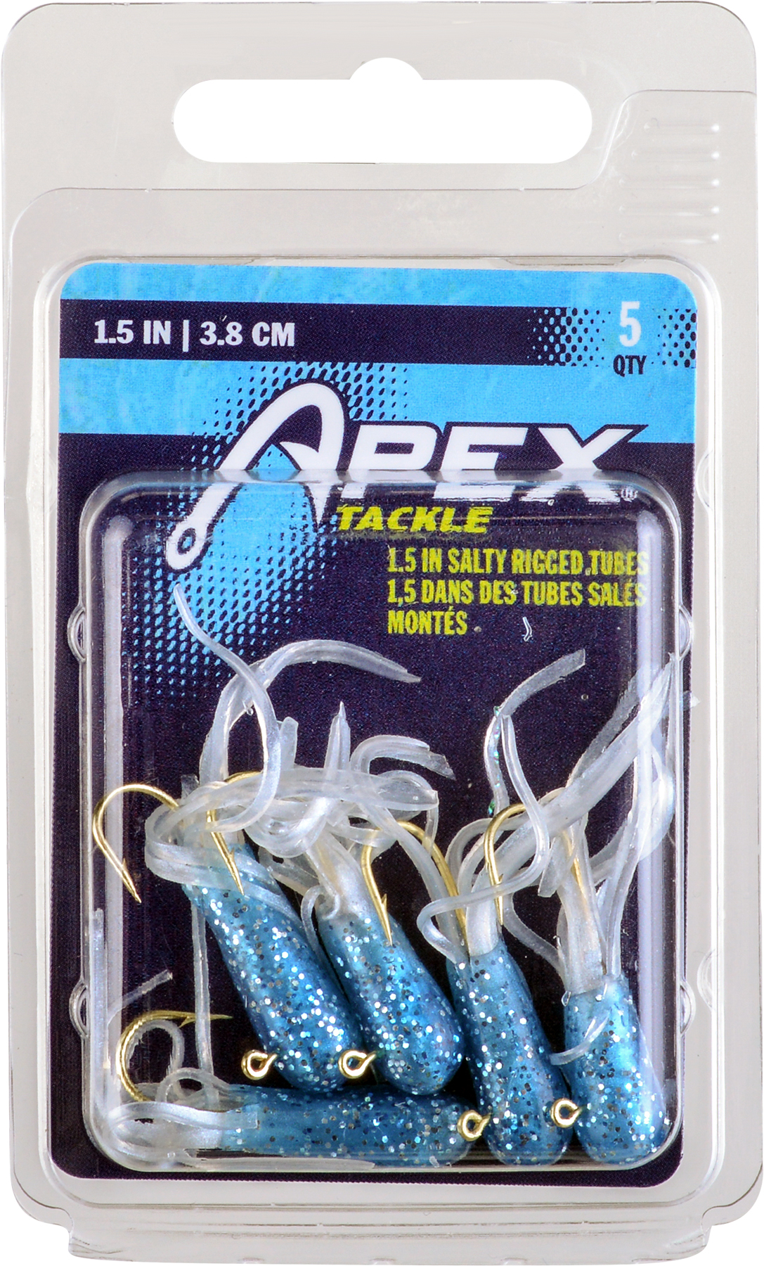Apex Tackle 1.5 In. Rigged Tubes Blue Glitter 5pk, Soft Baits