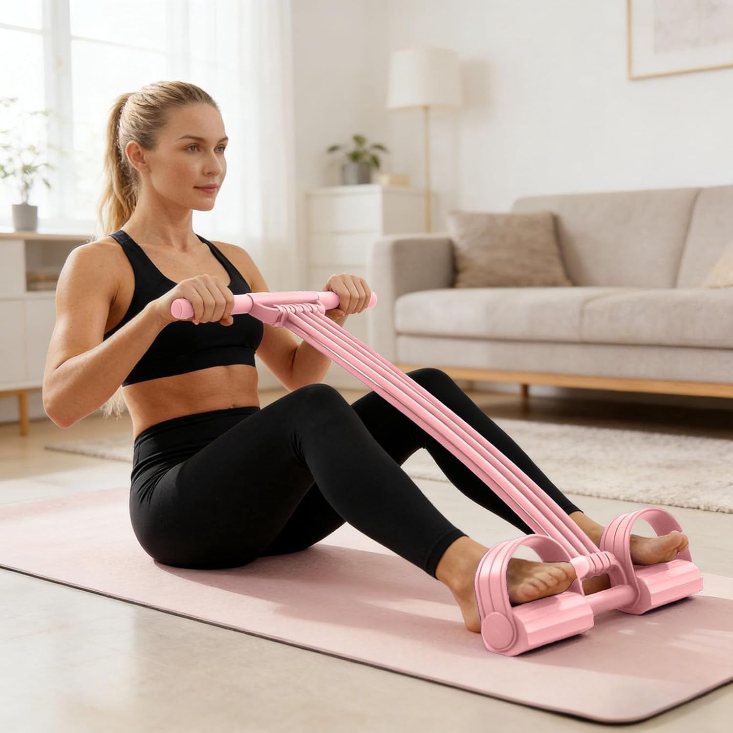 Elastic Pedal Resistance Bands with Non-Slip Handles, Multifunction Tension Rope, for Full Body Workout, Yoga and Stretching（purple）