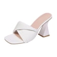 thumbnail image 3 of Gpaecead Women Ribbed Strap Chunky Heel Mules Square Toe Cushioned Footbed Plus Size Spring Summer Height Party Shoes,White, 3 of 8
