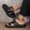 black, variant on Men Three Strap Matte Black Platform Slide Sandals Wave Massage Insole Casual Outdoor Slippers