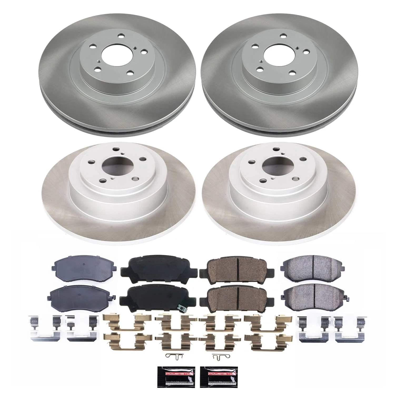 PowerStop Front and Rear Semi-Coated Rotor and Low-Dust Ceramic Brake Pad Kit SC2748