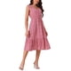thumbnail image 4 of Vestido de verano bohemio para mujer Inspire Chic, con escote en V, estampado floral, midi en capas, casual, rojo, talla M, 4 of 5