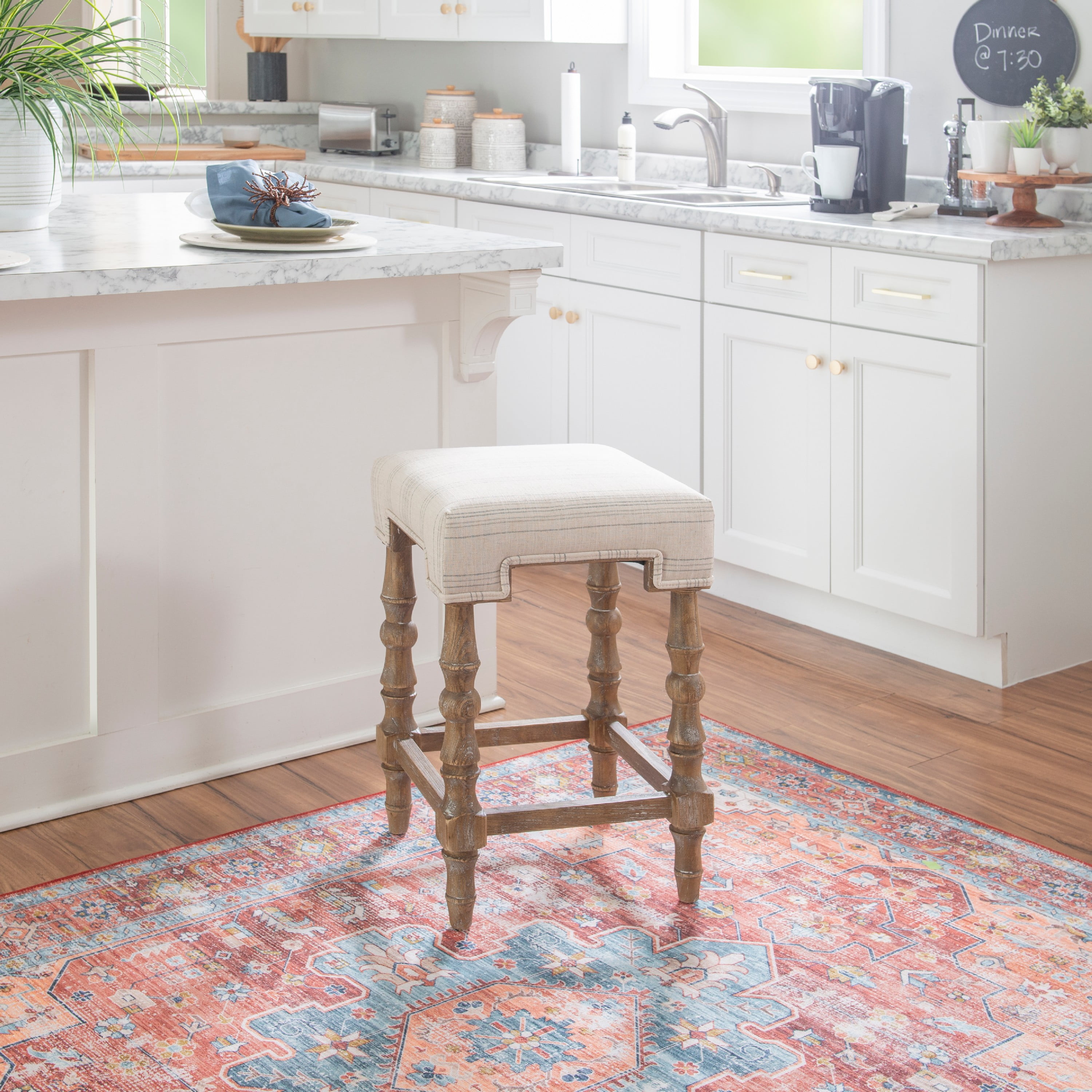 Linon Healey 24" Square Backless Counter Stool, Brown/Beige