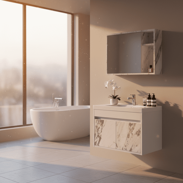 Mueble Gabinete para Baño con Lavamanos, Monomando y Botiquín con Espejo, Gabinete Moderno con Almacenamiento, Diseño Elegante y Funcional.