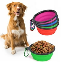 Spencer 2 Pack Collapsible Silicone Dog Bowl, Portable and Foldable Dog & Cat Travel Bowls Dishwasher Safe for Walking, Traveling, Hiking (Blue)