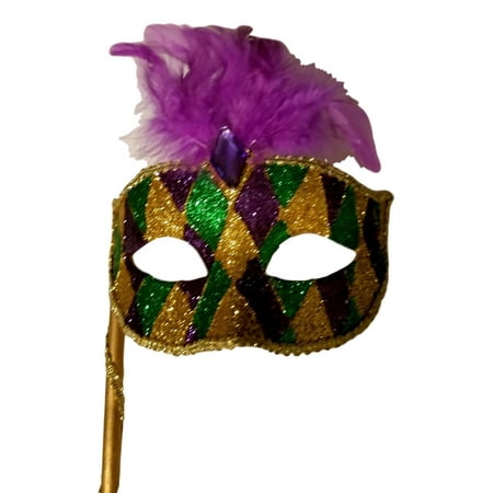 Gold Purple Green Marquis Venetian Masquerade Mardi Gras Stick