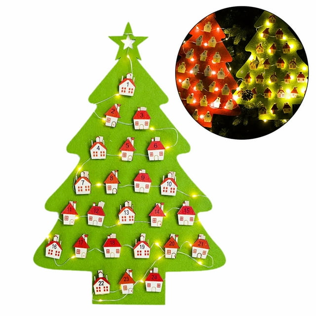Christmas Advent Calender Fake Xmas Tree Felt LED Countdown Calendar Wall Decor