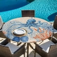 thumbnail image 6 of Coastal Blue Octopus Round Tablecloth 55-60 Inch Round Fitted Table Cloth with Elastic Edge, Retro Nautical Coral Starfish Leaves Waterproof Table Cover Protector for Outdoor Picnic Party Dining, 6 of 9