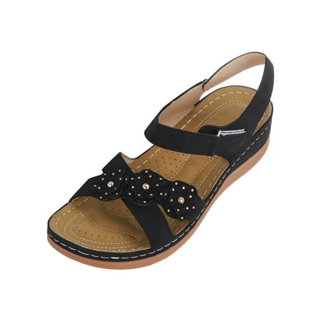 

Fashion Women Summer Flowers Womens Wedge Sandal Comfortable Wedges Shoes Beach Womens Heeled Sandals Peep Toe Breathable Sandals