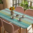 thumbnail image 3 of Teal Black Boho Table Cloths for 3 Foot Rectangle Tables, Vintage Ethnic Tribe Abstract Art Patio Waterproof Elastic Fitted Tablecloths, Washable Rectangular Table Cover for Camping, 3 of 8