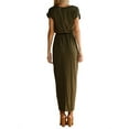 thumbnail image 4 of Women's Short Cap Sleeve Plain Dress Front Slit Summer Long Maxi Dress, 4 of 4