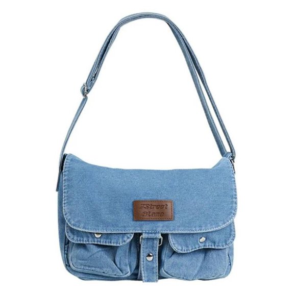 Yttmshdga Denim Shoulder Bag Casual Style Lightweight Retro Travel Shopper Crossbody Handbag For Women Purse