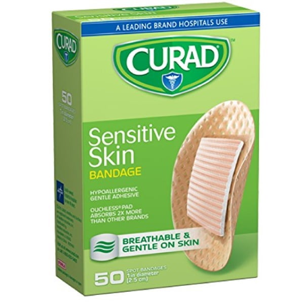 curad sensitive skin bandages spots 50 each