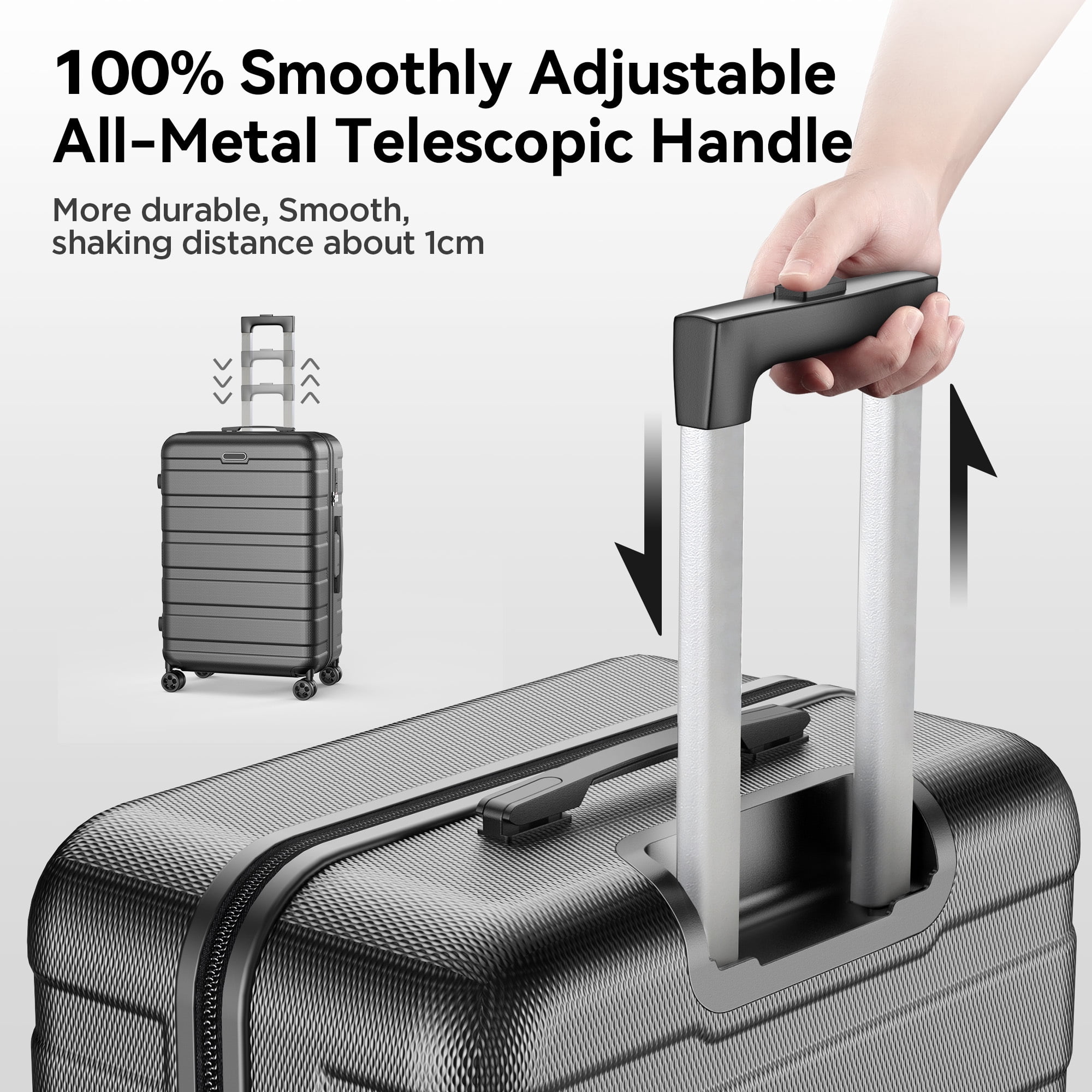 11 Piece Hardside Luggage Suitcase Set with 360° Double Spinner Wheels & Lock, 14” Travel Case, 20" Carry-On Luggage, 24" Checked Luggage and 28" Checked Luggage, Black